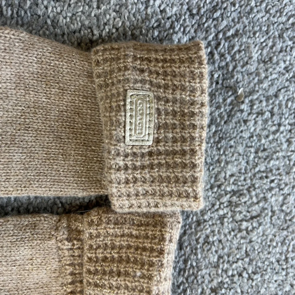 Coach‎ Knit Gloves Womens S/O Tan Gold Metallic Wool Cashmere Blend Shimmer
